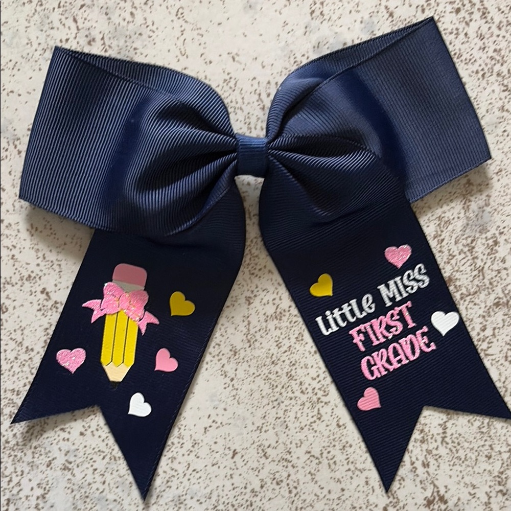 Navy "Little Miss First Grade" Girls Hair Bow